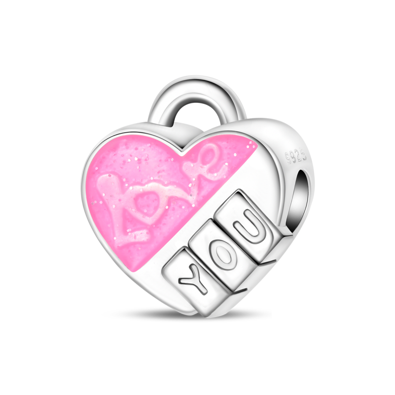 Jewelry Making Charms - Charm Bead 925 Silver Pink Heart