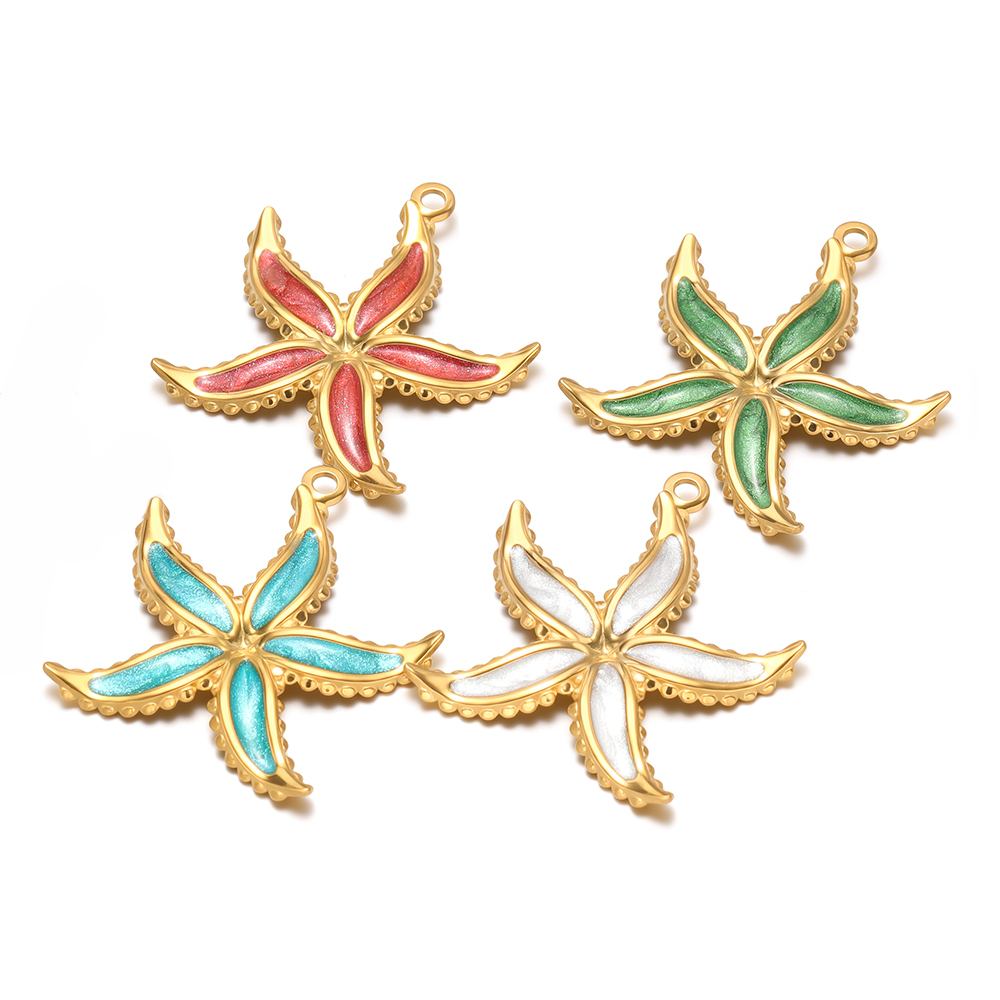 Jewelry Making Supplies Wholesale - 4pcs Stainless Steel Enamel Starfish Charms