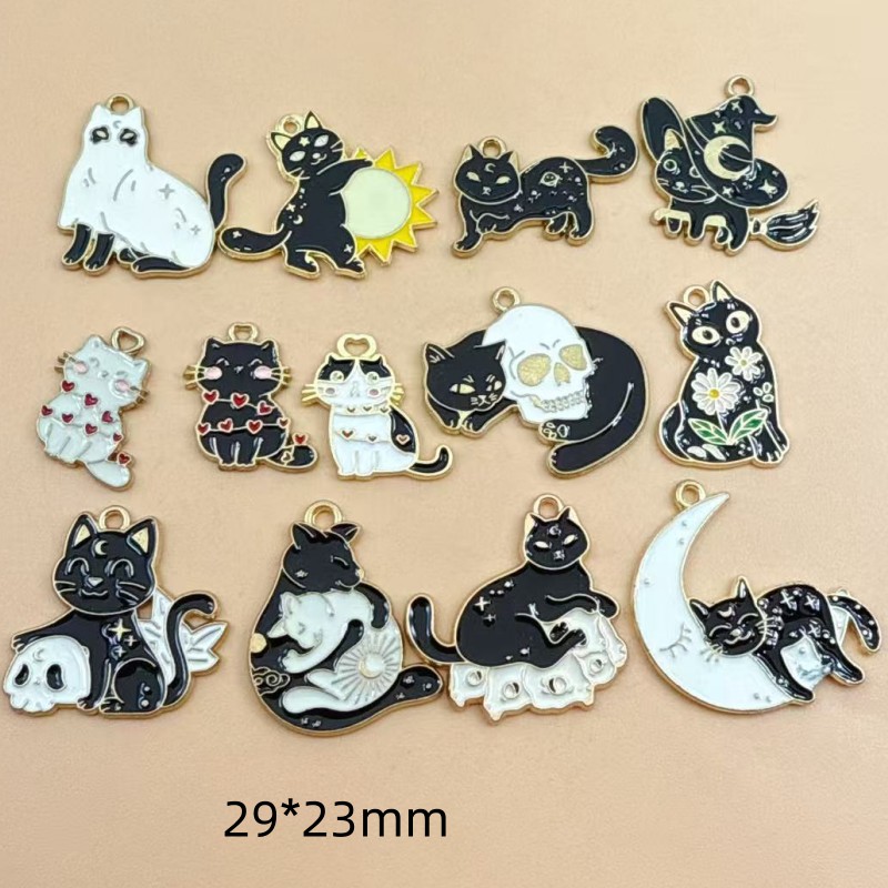 Jewelry Making Charms - 10pcs Original Alloy Enamel Black Cat