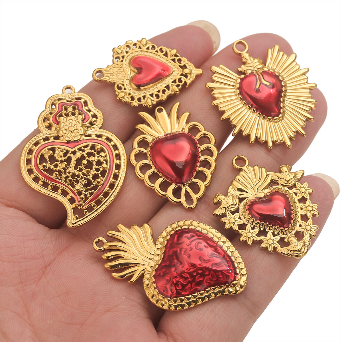 3pcs Stainless Steel Red Ename - đánh giá và giá Jewelry Making Supplies Wholesale